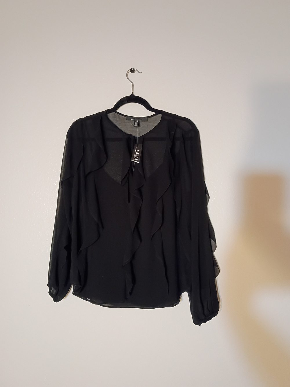 White House Black Market Black Ruffle Tie-Neck Blouse